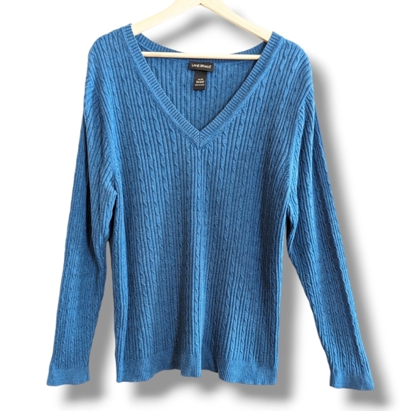 Lane Bryant V-Neck Cable Sweater 18/20 Blue Lightweight Knit - Picture 1 of 12